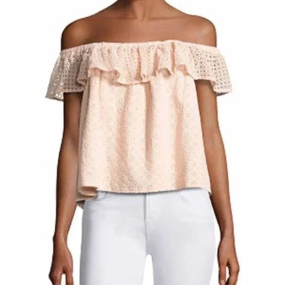 Rebecca Minkoff Coral Ruffles Off Shoulder Blouse light Pink Size Small
